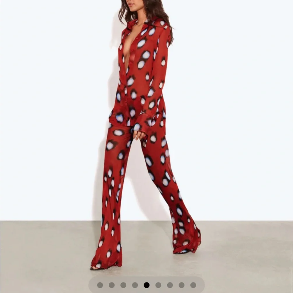 Rat & Boa Red Leopard Spot Satin Pantsuit set (top and bottom) - Picture 4 of 5